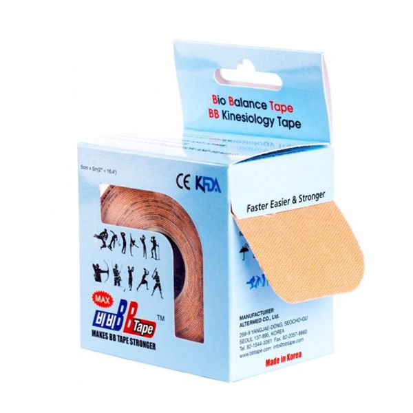 Кинезио тейп Bio Balance Tape Max с усиленным клеем 5см х 5м бежевый.