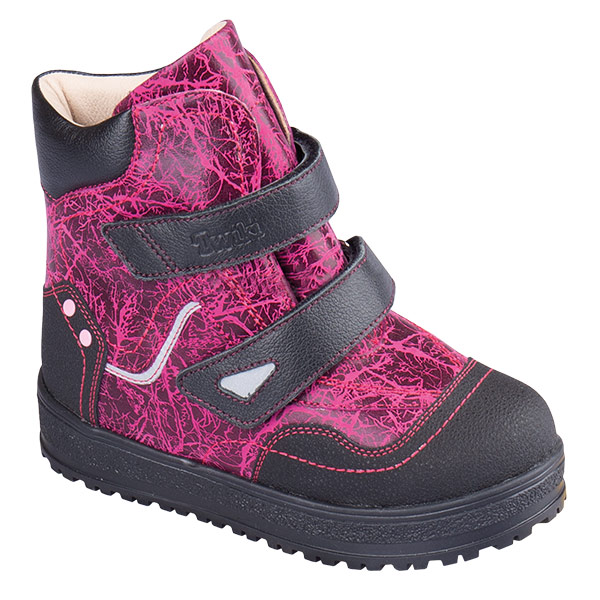 Ботинки ортопедические Твики с мехом для девочек TW-540-7 малиновый/черный.
