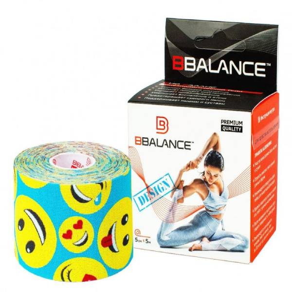 Кинезио тейп Bio Balance 5см х 5м смайлик голубой