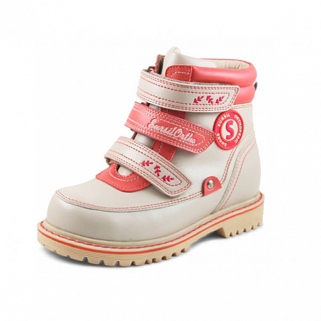 Ботинки ортопедические Сурсил-Орто зимние с натуральным мехом для девочек A45-015 бежевый/коралловый